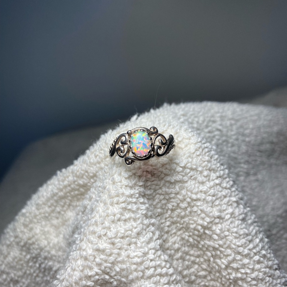 Authentic sterling silver and genuine opal ring, size 8